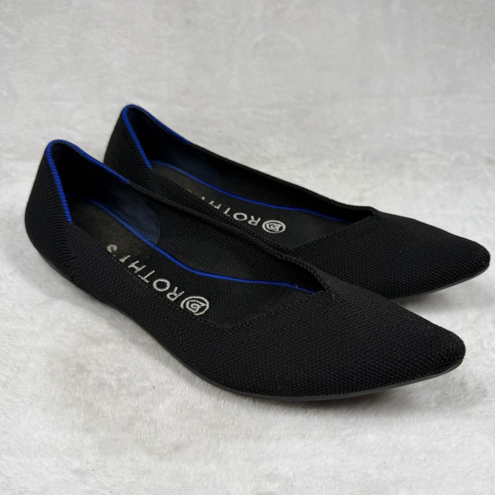 Rothys The Point Black Pointed Toe Flats Womens 8 Sustainable Washable Shoes